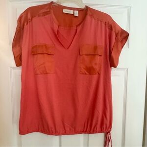 Chico's Coral Short Sleeve 100% Cotton and Silk Top with Side Tie Size 1
